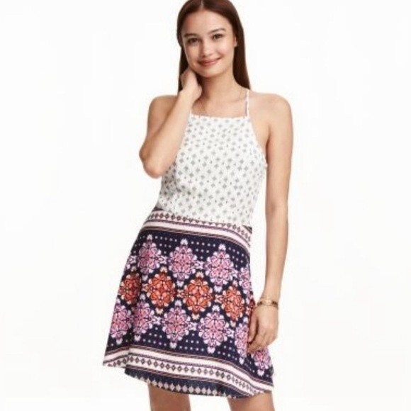 H&M white boho mini halter dress size 8 - Picture 2 of 6